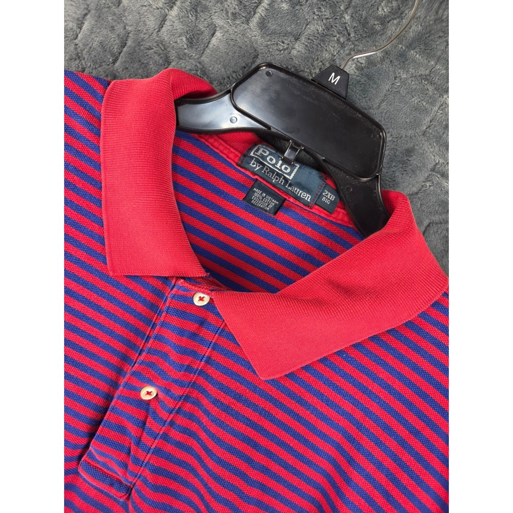 Polo Ralph Lauren Mens 2XB Big Red Blue Striped Short Sleeve Cotton Polo Shirt